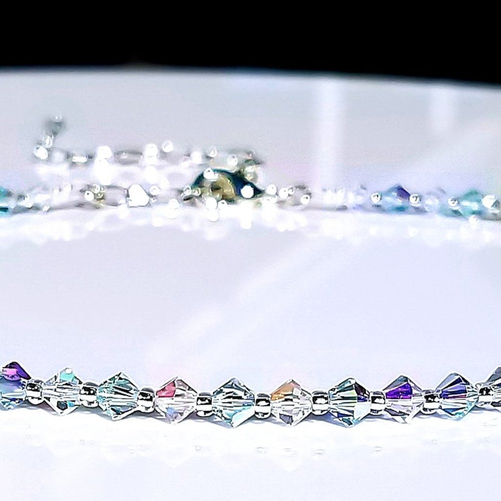 Swarovski Crystal Choker Necklace/ Elegant Aquamarine Beaded Bridal Necklace